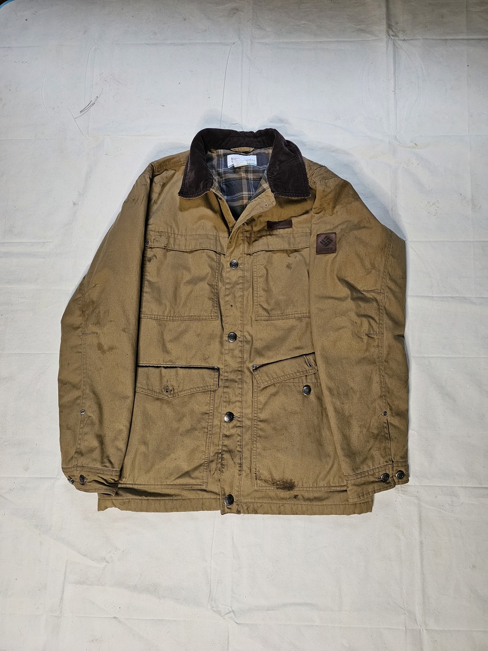 Men's Tan Field Jacket with Dark Brown Corduroy Collar